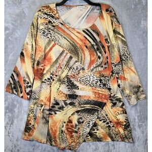 NWT Seven Forty Two Blouse Top Tunic Womens XL Animal Print Shark Bite Hem